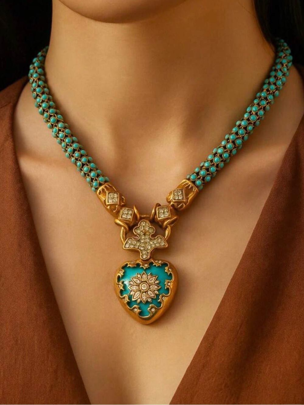 Turquoise Gold Heart Pendant Necklace - Women Jewelry